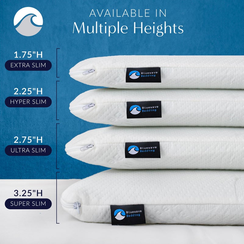 Bluewave Bedding Super Slim Gel Memory Foam Pillow for Stomach and Back Sleepers - Thin, Flat Design for Cervical Neck Alignment and Deeper Sleep (3.25-Inches Height, King Size) - Image 5